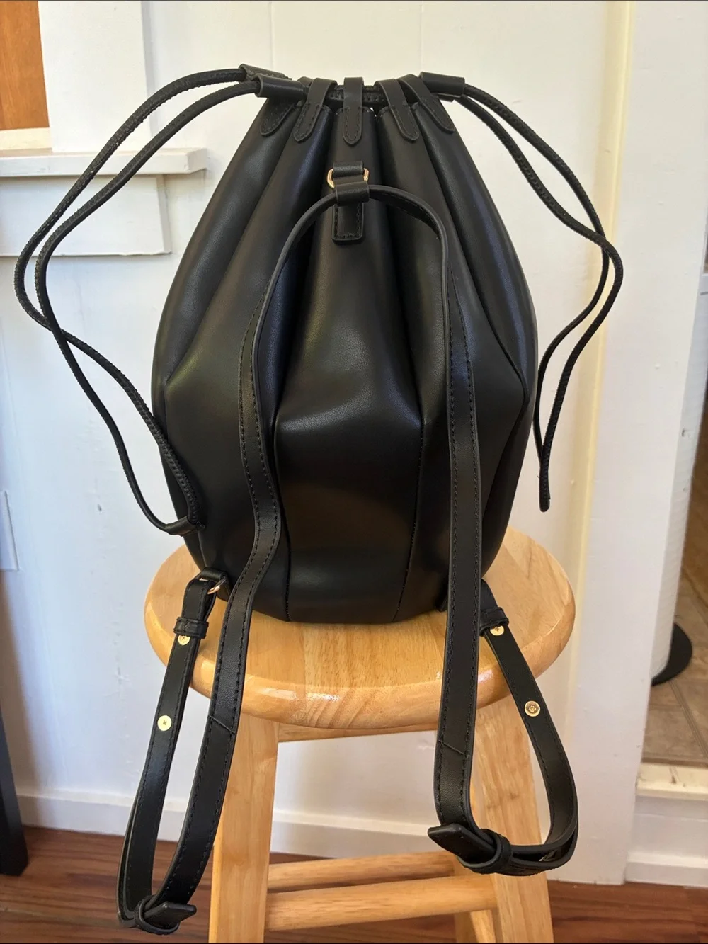 Jason Wu Black Leather Pleated Drawstring Bucket Bag